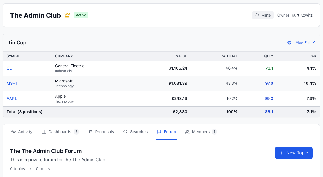 Club Dashboard
